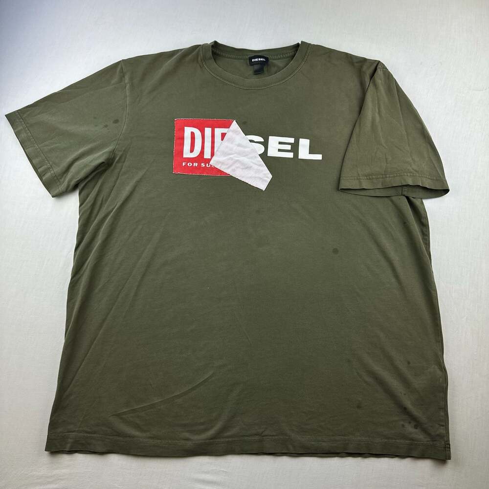Diesel Peeling Box Logo Olive Green T-Shirt